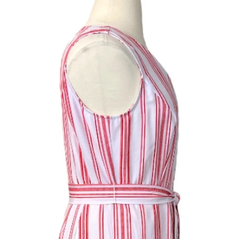 Emma & Michele Women's Jumpsuit V-neck Tie Waist White Red Stripes Size XL - Image 7