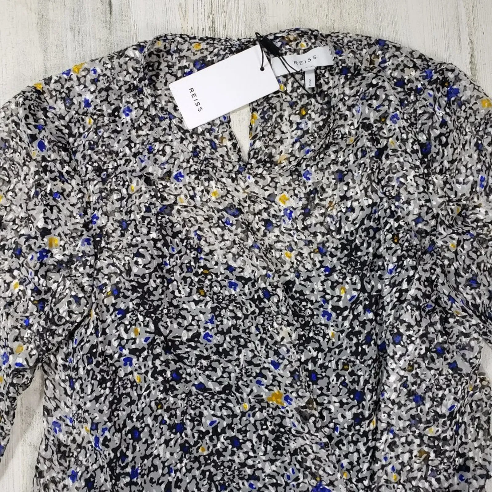 NWT Reiss Charlotte Black & White Burnout Ditsy Print Mini Dress Women's Size 2 - Image 6