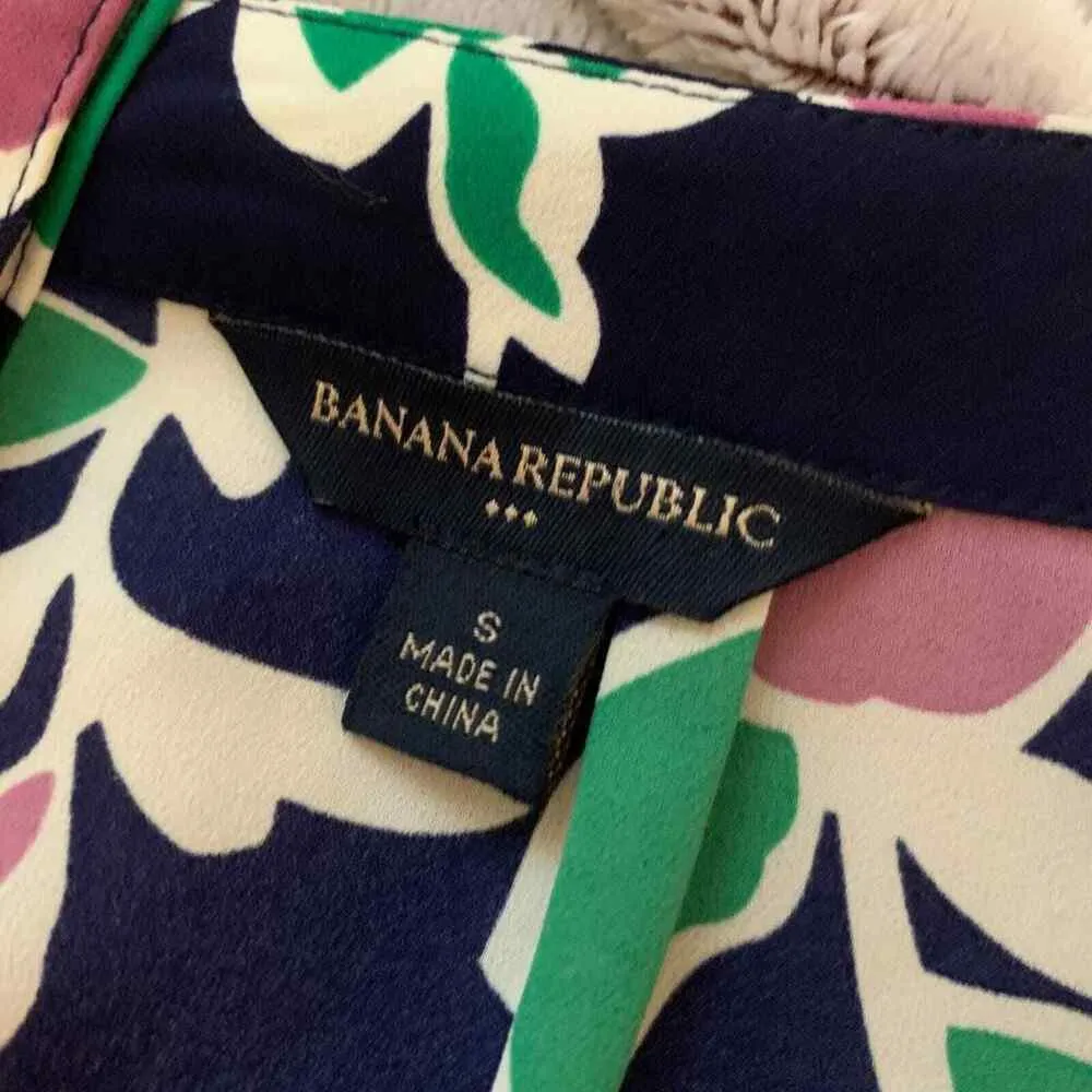 Banana Republic Floral Blouse Womens Small Navy Green 3/4 Sleeve Button Back Top - Image 5