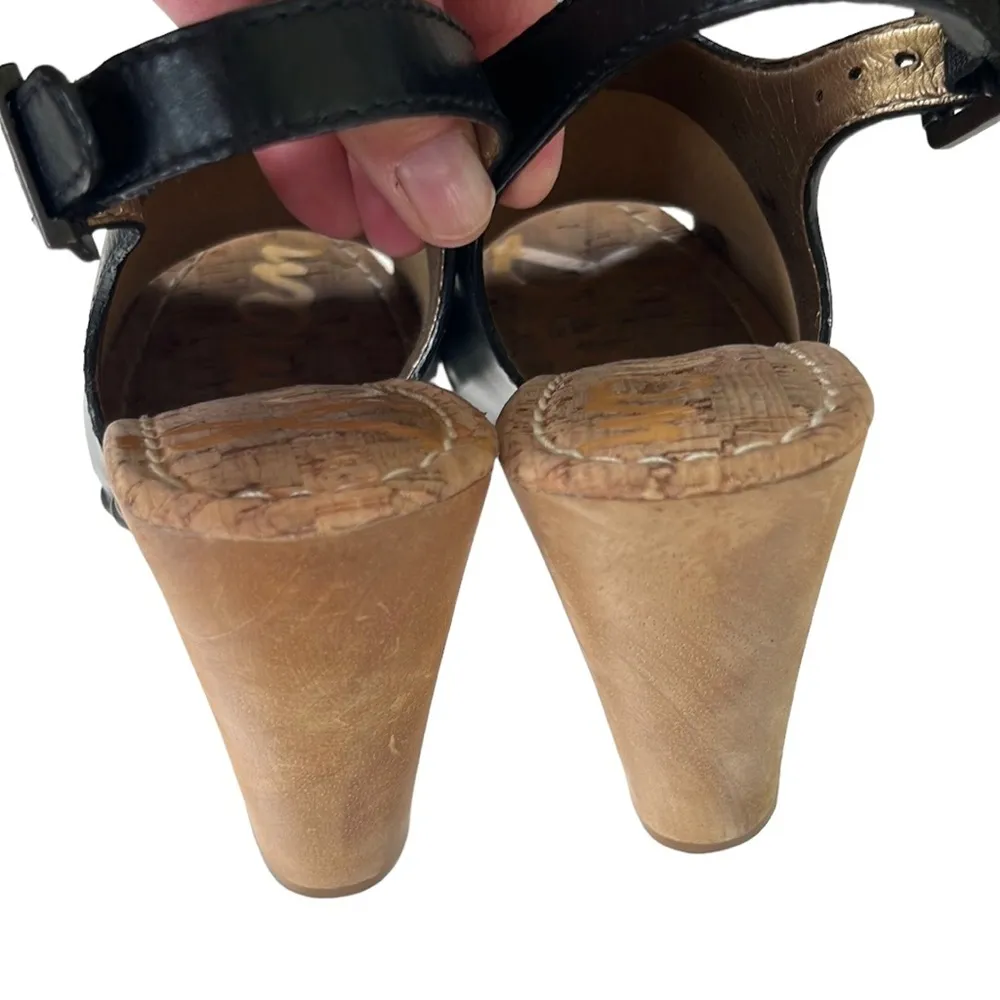 EUC Sam Edelman Leather Camilla Wedge Sandals Black Size 6 - Image 4