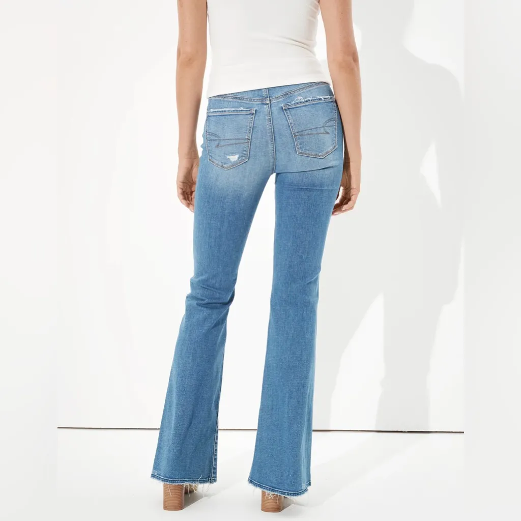 American Eagle Ripped Super Hi-Rise Flare Jeans in Cool Hand Blue Size 2 Short - Image 2