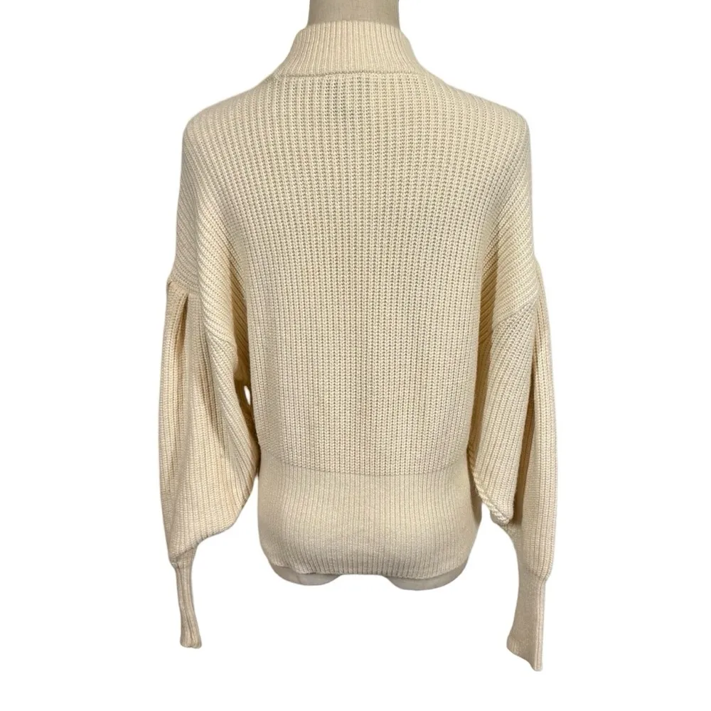 JUST FEMALE Sophie High Neck Chunky Knit Voluminous Sleeve Sweater Antique White Size XS - Image 9