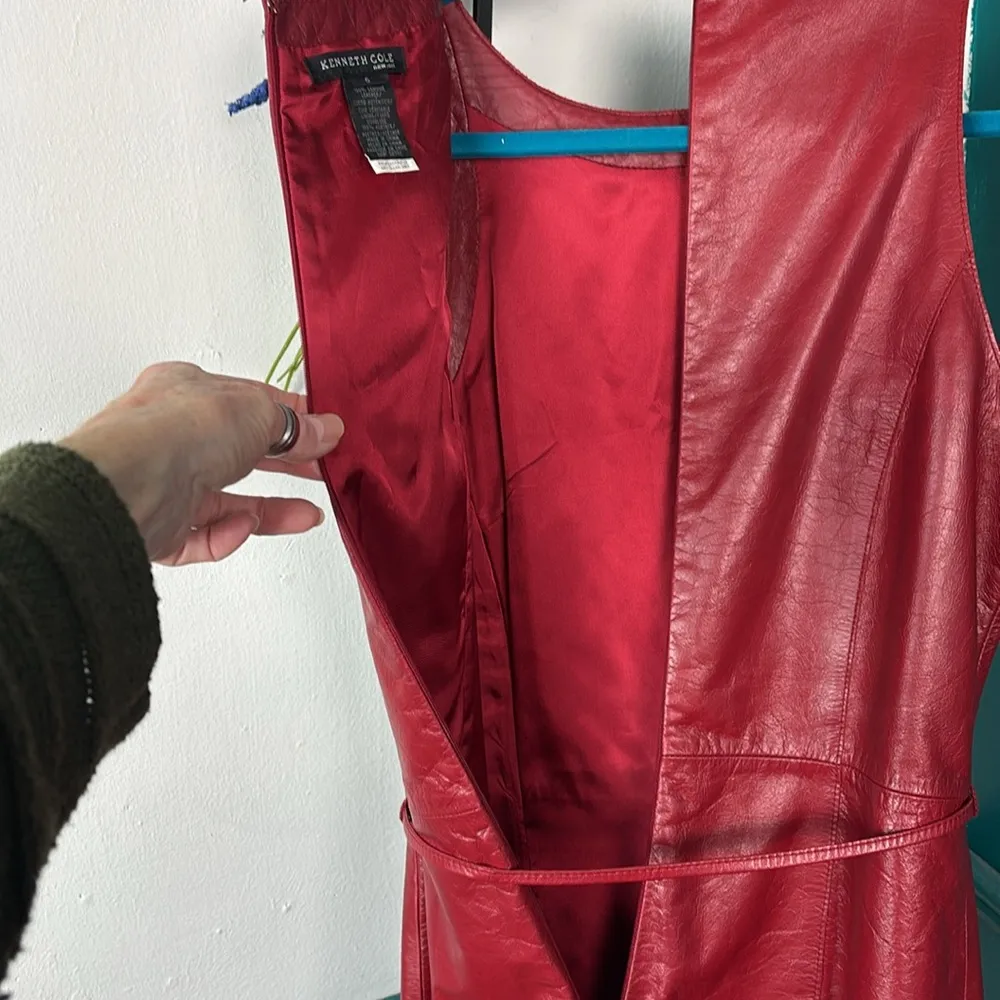 Size 6 Kenneth Cole Red 100% Leather Dress - Image 6
