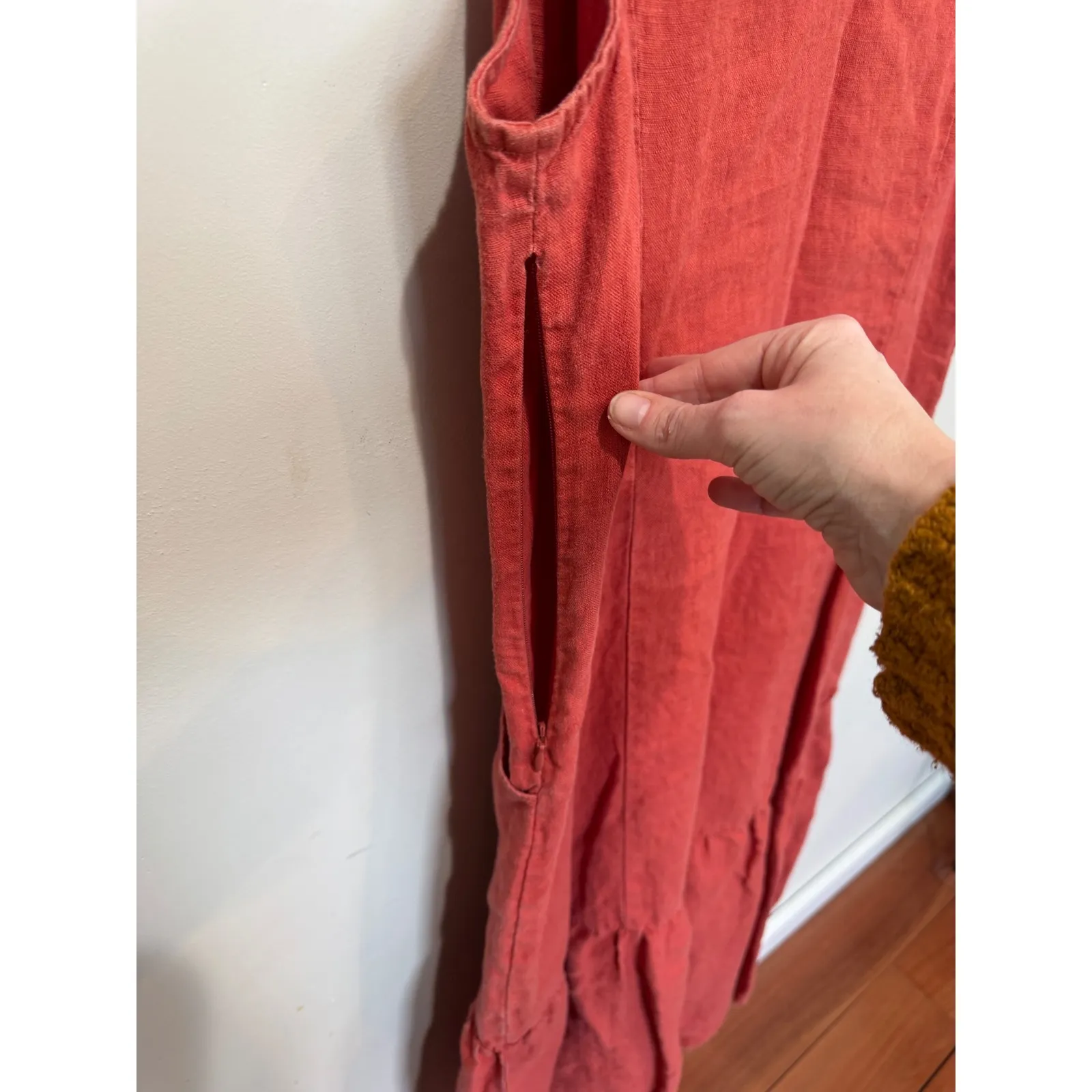 Garnet Hill Linen Drop waist Sundress and Orange Sz M Lagenlook - Image 5