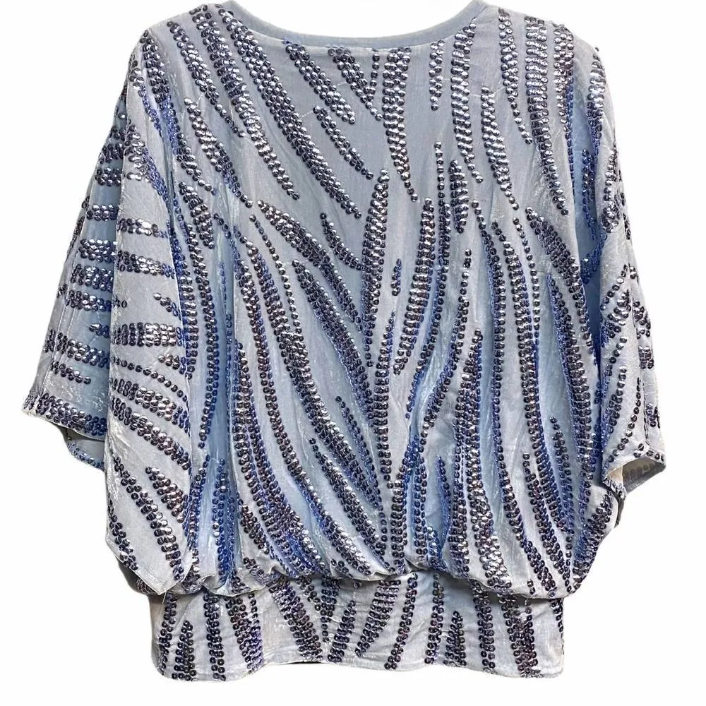 Alfani Sky Blue Velvet Sequins Batwing Top - Image 2