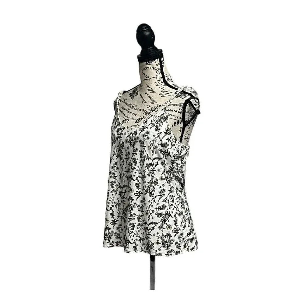 Laundry by Shelli Segal Floral Cami Blouse Women’s Large White Black Boho Fairy - Image 3
