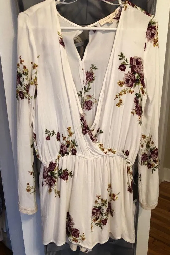 White And Floral Long Sleeve Romper - Image 2