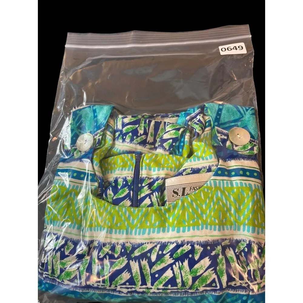 VTG SL Fashions 90s Sleeveless Multi Color Designed Summer Maxi Dress 12 Blue - Image 14