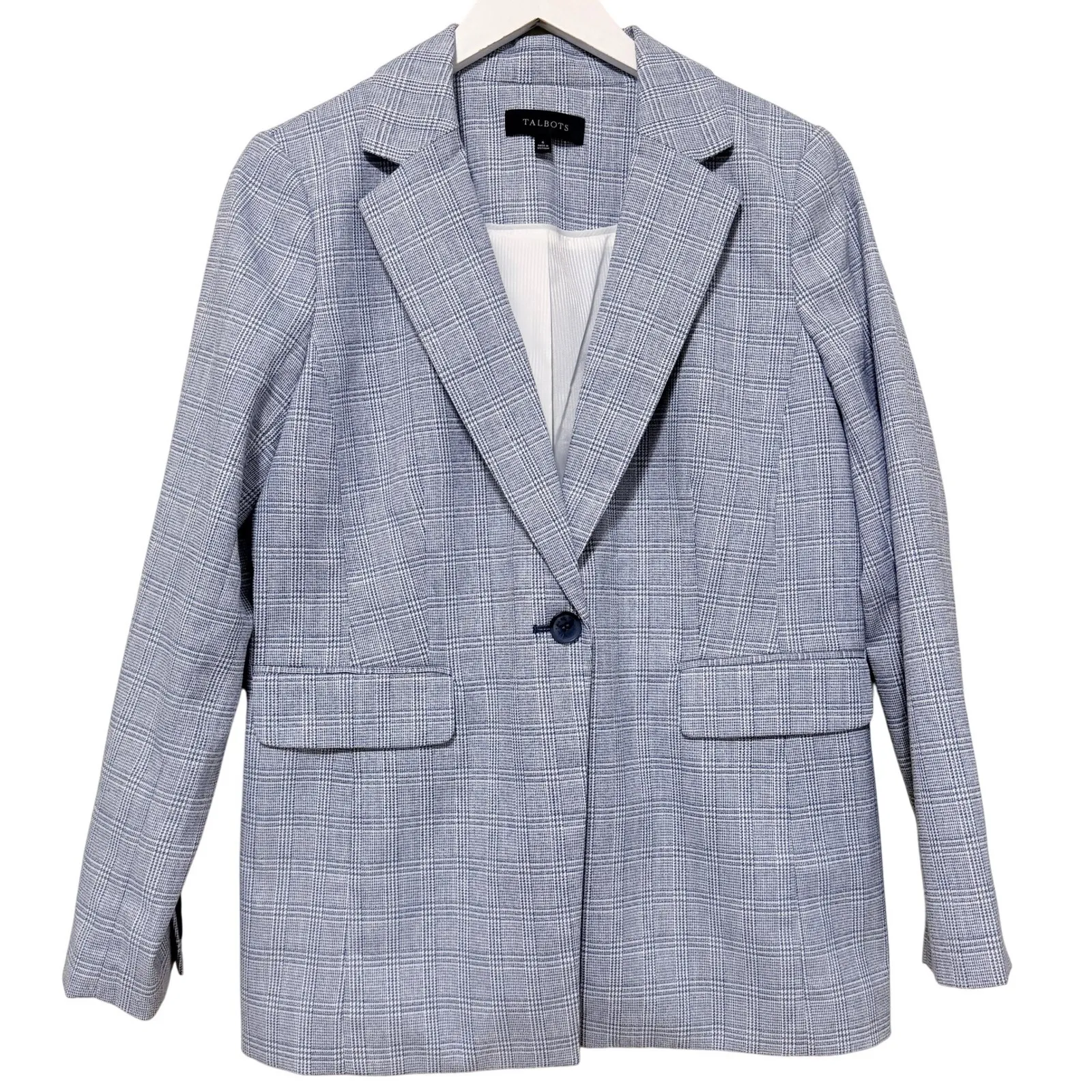 Talbots Womens Blue Glen Plaid Blazer Jacket Size 6 Single Button Office Career - Image 2