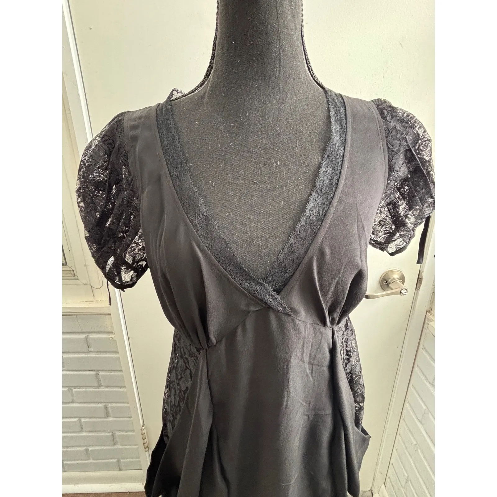 ALLSAINTS Spitalfields 100% Silk Lace Tulip Hem Dress 6 Y2K grunge boho rock Black - Image 2