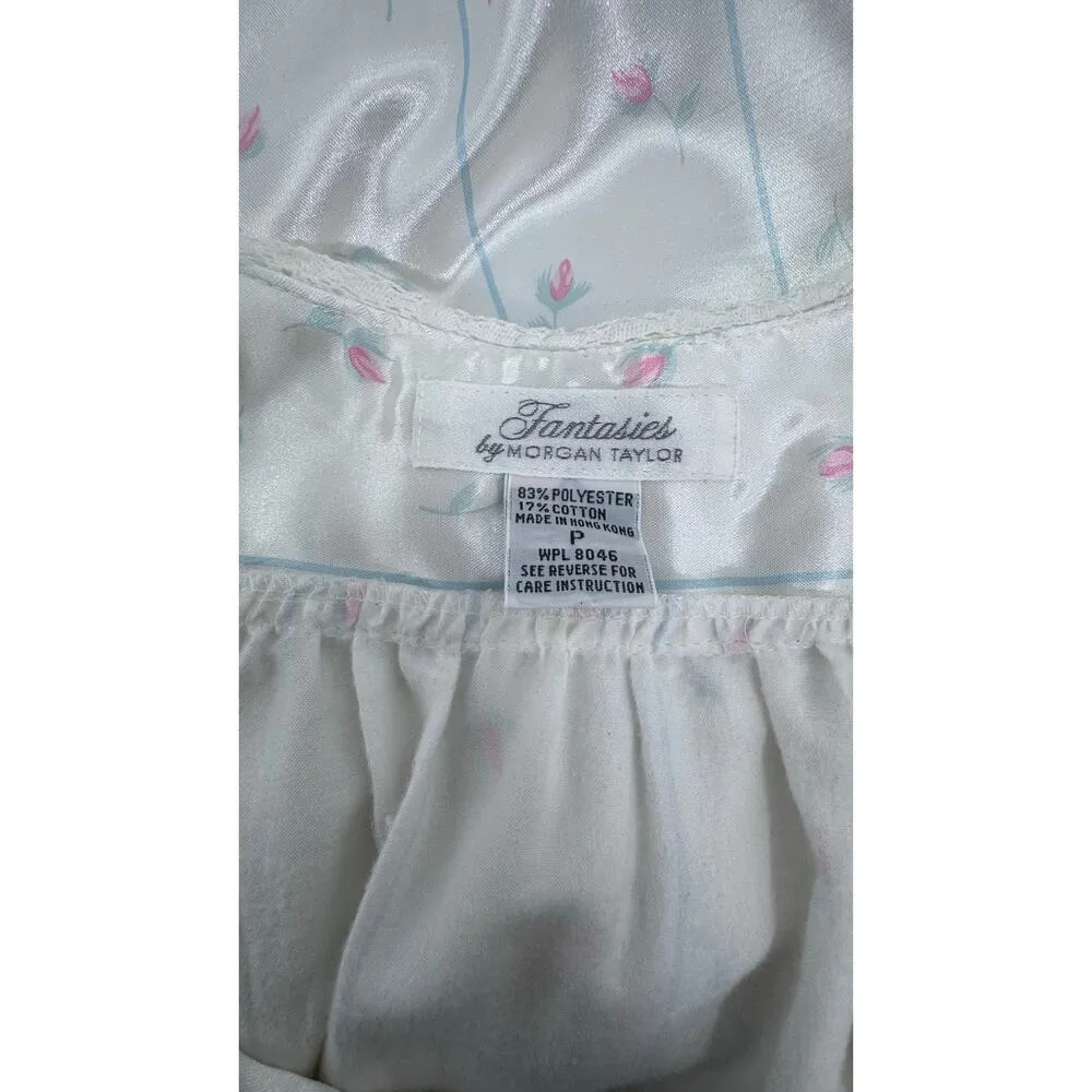 Vintage Fantasies Morgan Taylor white floral spaghetti straps ruffled nightgown - Image 4