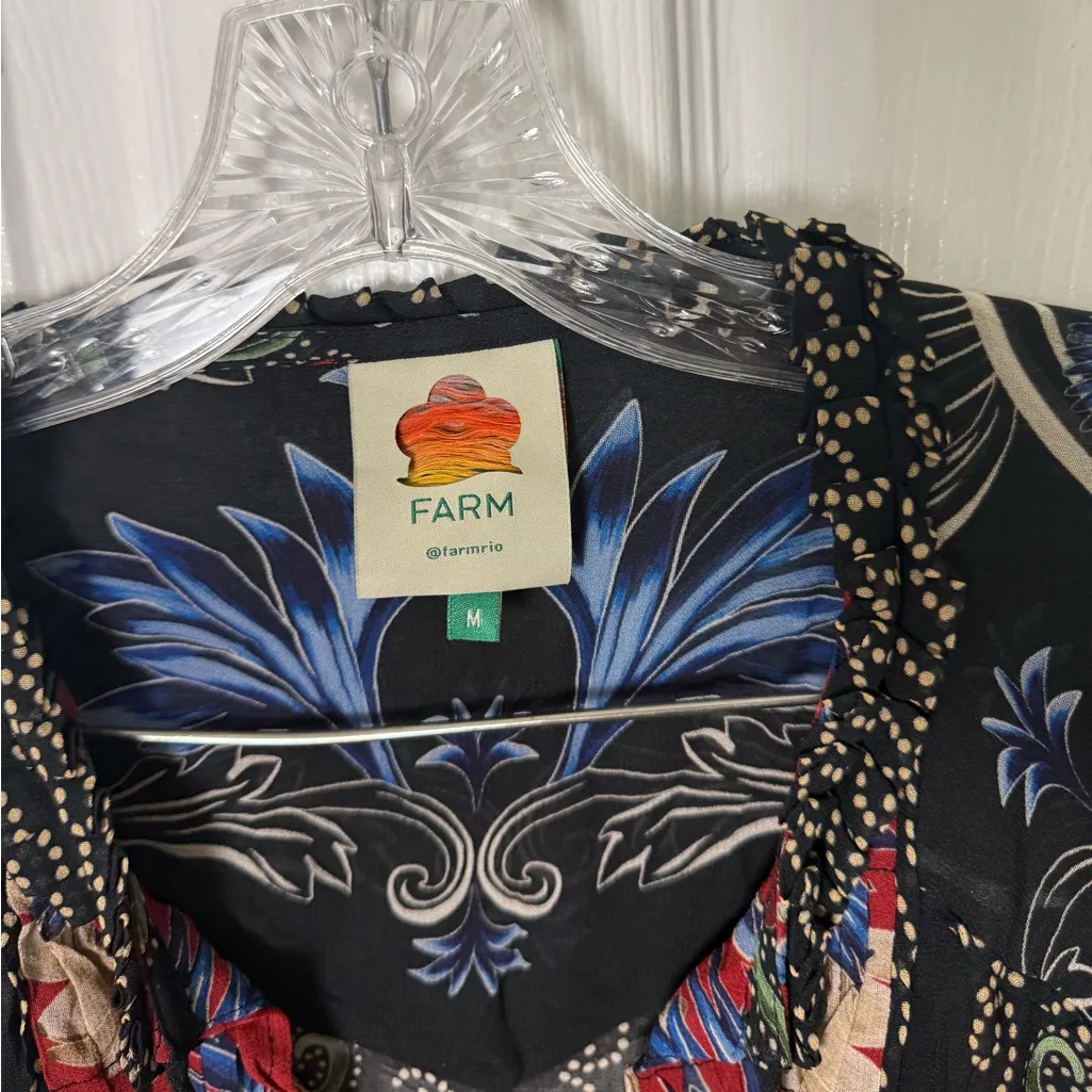 Farm Rio Black Mixed Arabesque Scarves Long Sleeve Mini Dress M - Image 9