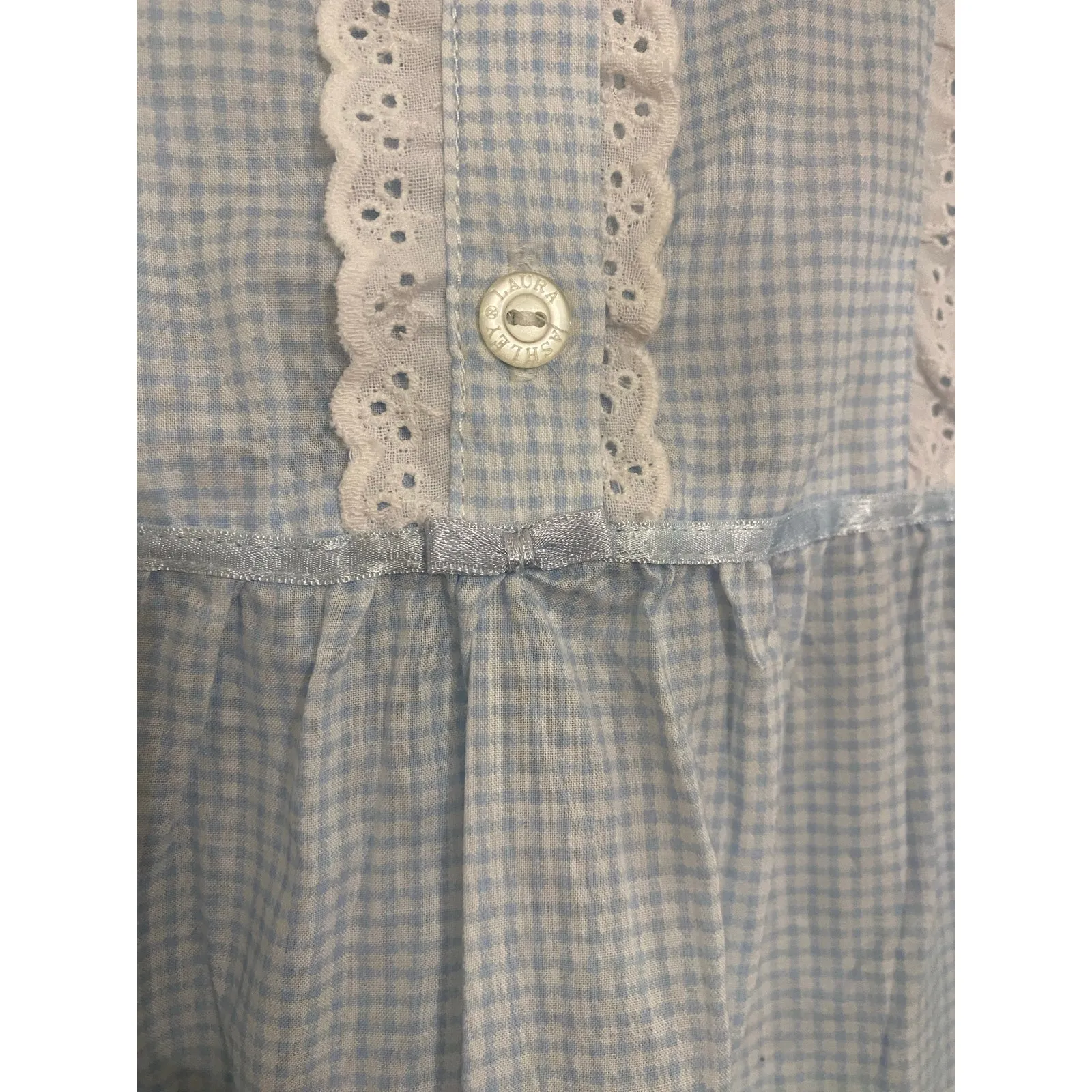 Laura Ashley Blue White Gingham Maxi Sundress Ruffles Ribbon Bow 100% Cotton Med - Image 7