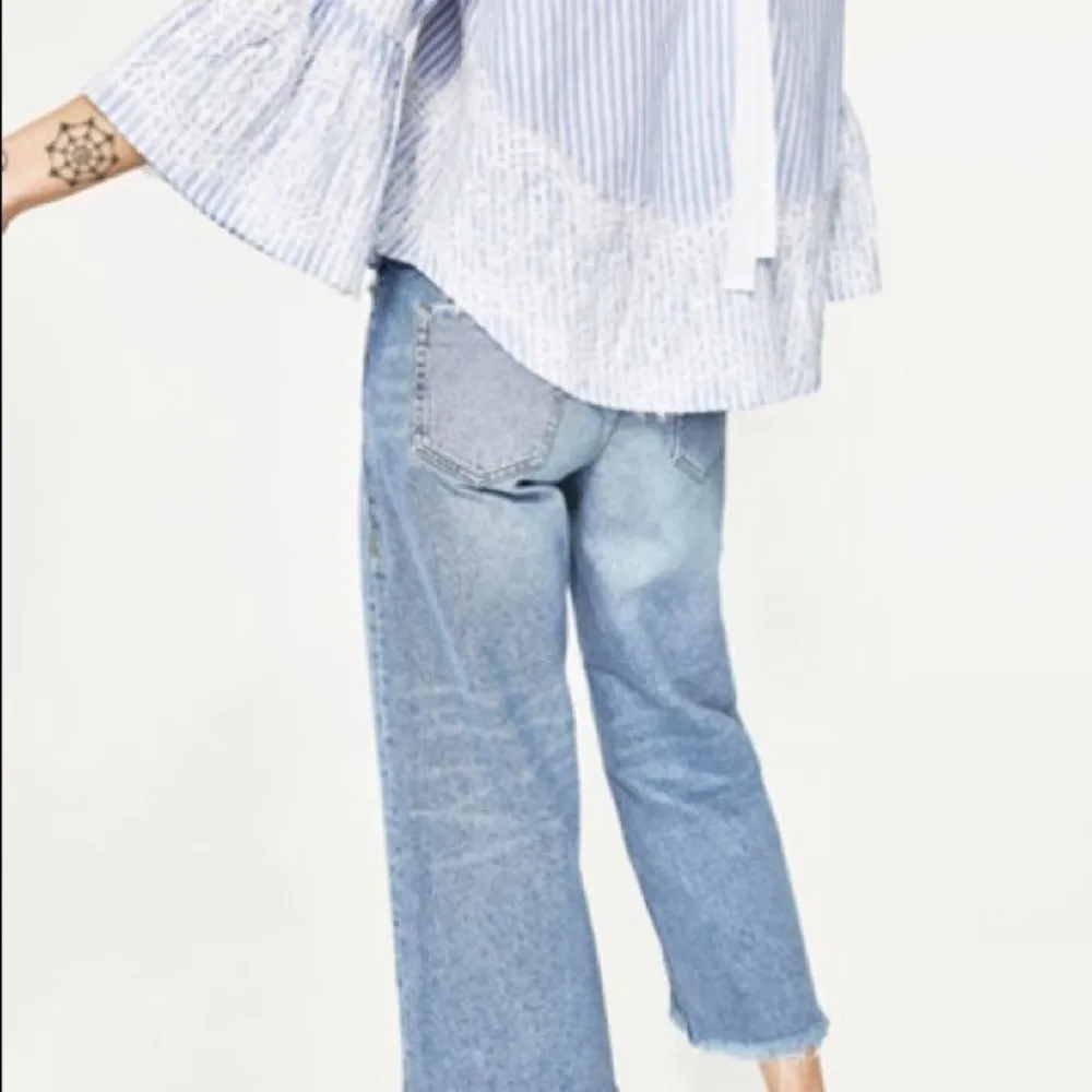 ZARA | Blue White Stripe Lace Detail Blouse - Image 9