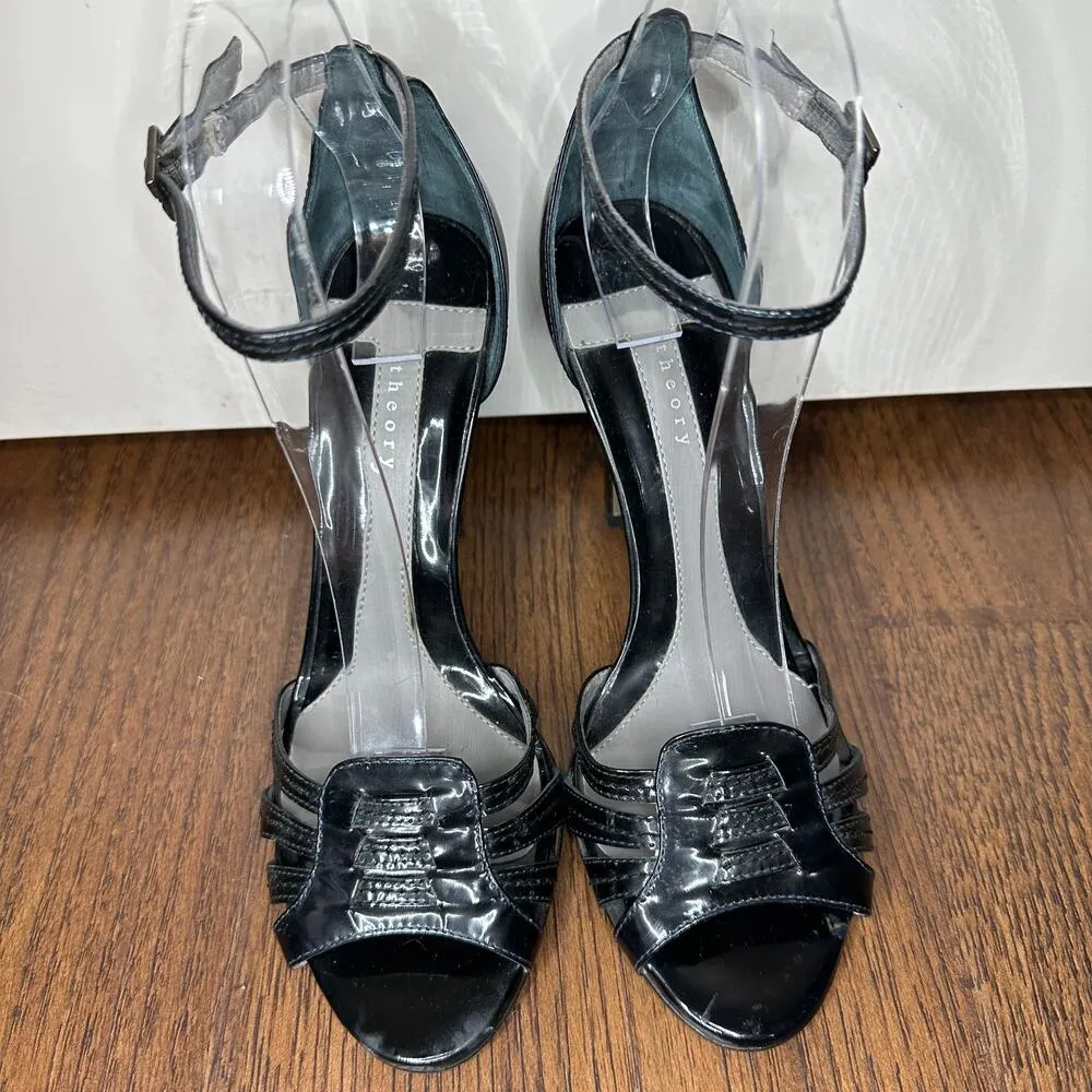 Theory Adella Black Patent Leather Italian 4" Peep Toe Heels Women's 37.5 / 7.5 - Image 2