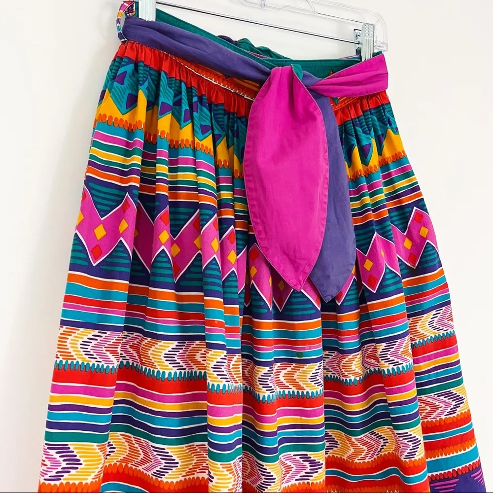 Vintage Patterned Midi Skirt | Size S Pink - Image 9