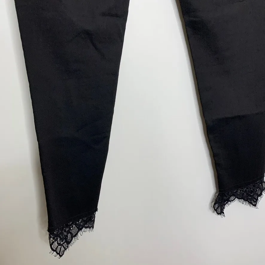 Driftwood Jackie Lace Hem Black Skinny High Rise Stretch Jeans Women's Size 28 - Image 10