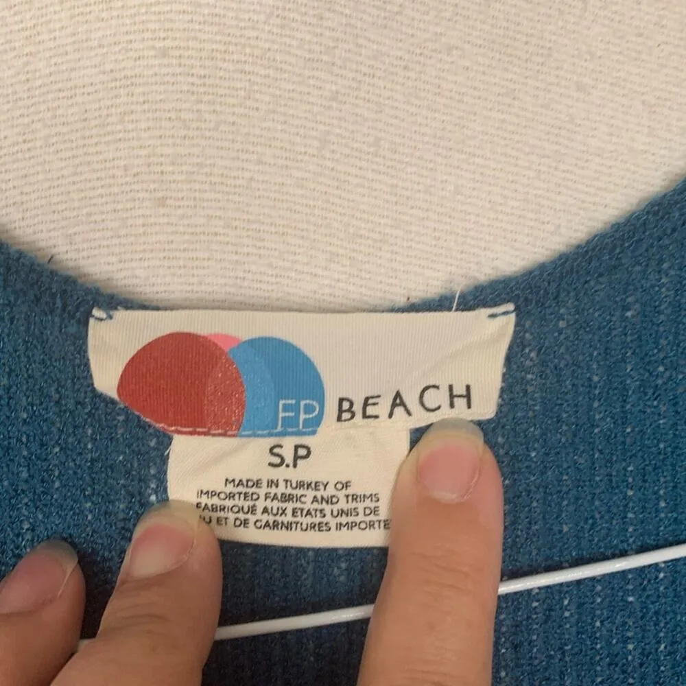 FP Beach women's size small blue knit Montauk midi sweater dress v neck puff sle - Image 4