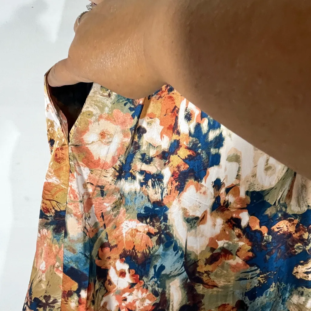 Nicole Miller New York Floral Slip Maxi Dress With Pockets Small Fall Colors NWT - Image 4