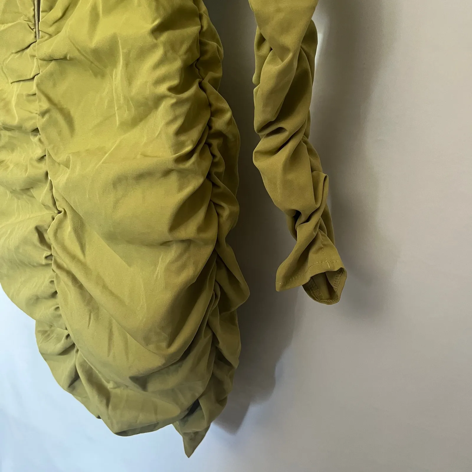 PrettyLittleThing Y2K Cut Out Bodycon Dress Sz 4 Clubwear Ruched Party Olive Green - Image 13