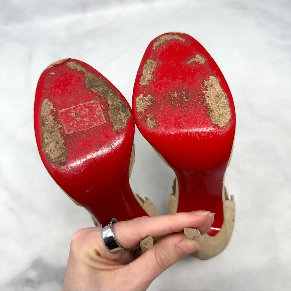 Christian Louboutin Decoupadiva 120 Suede Stiletto Heel Sandal Pumps Nude 35 - Image 11