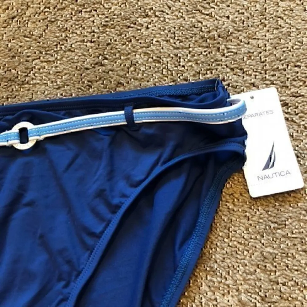 NEW NWT NAUTICA Dark Blue Turquoise White Belted Belt Swimwear Bikini BOTTOM 12 - Image 4