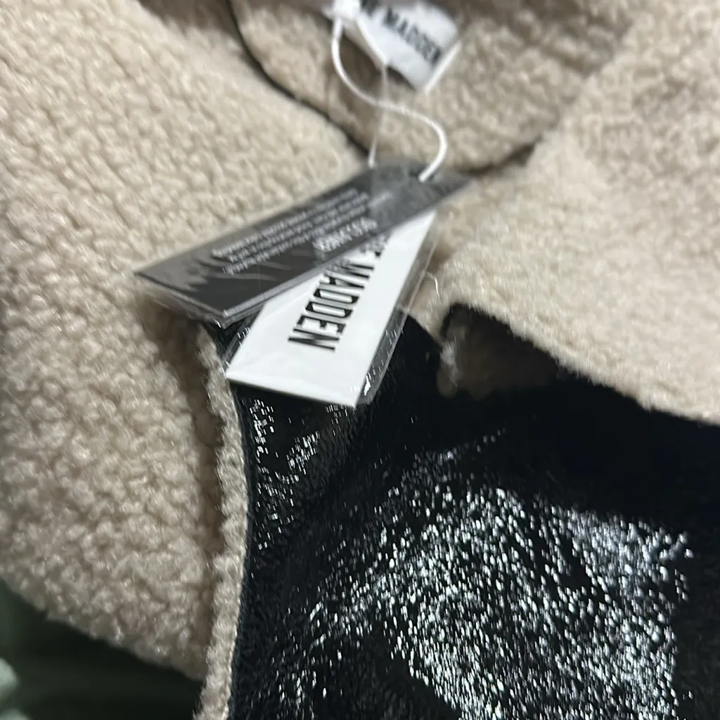 NWT STEVE MADDEN Faux Shearling Trim Faux Leather Jacket Oversized - Image 13