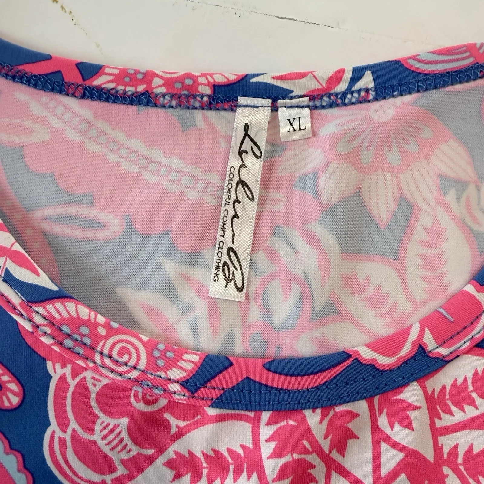 Lulu B Pink Blue Tropical Floral 3/4 Sleeve Shift Dress Size XL Resort Cruise Size L - Image 10