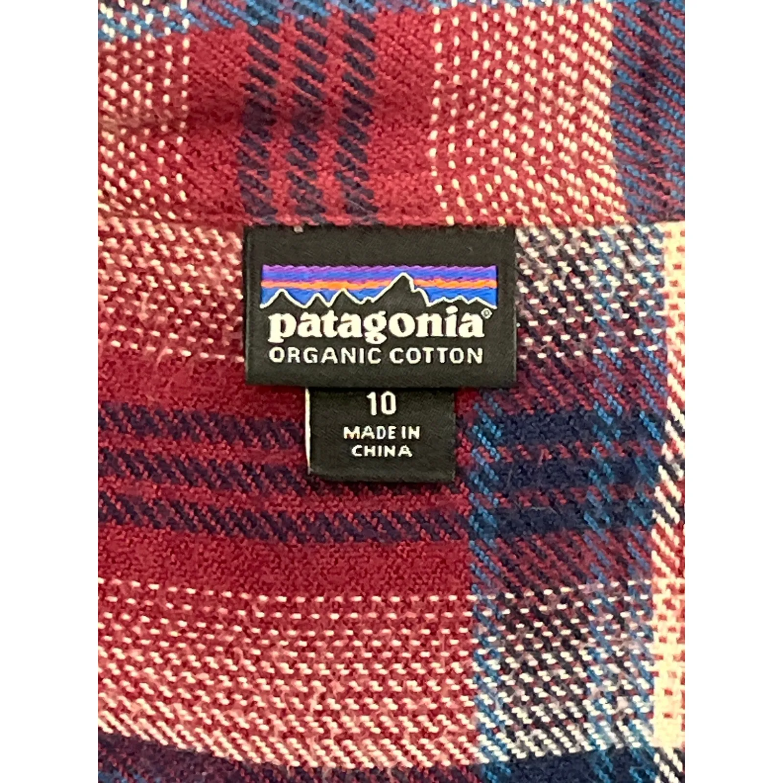 Patagonia Organic Cotton Plaid Flannel Shirt Women Size 10 Red Blue Sustainable - Image 2