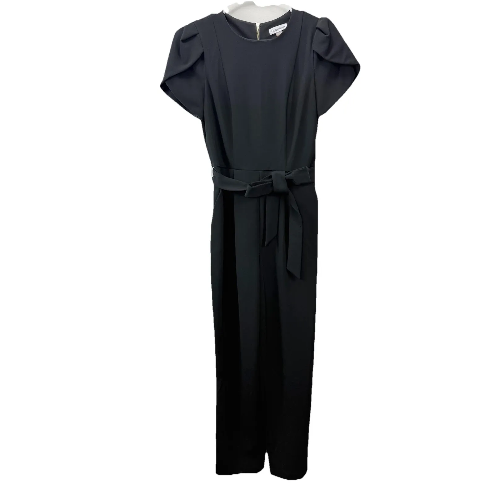 Calvin Klein Black Tulip Sleeve Belt Stretch Crop Jumpsuit Size 4 - Image 8