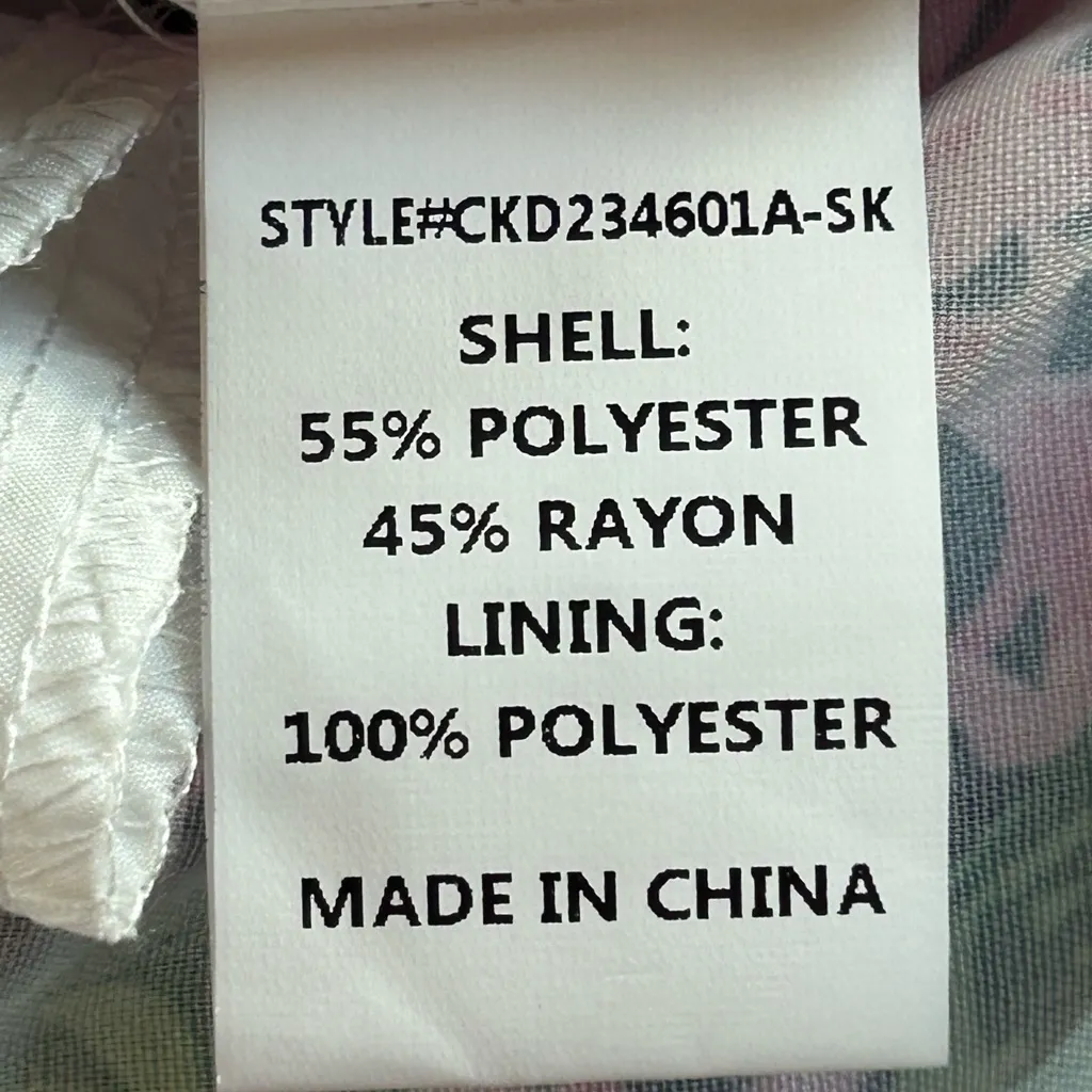 Melloday floral large puff sleeve round neck tie back mini dress pockets NWT XS - Image 10