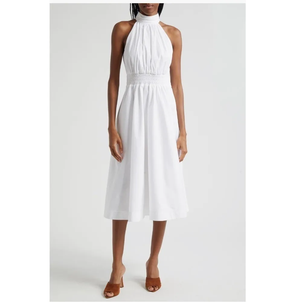 Veronica Beard Kinny Smocked Cotton Blend Mini Dress, White, Size 10, NWT - Image 4