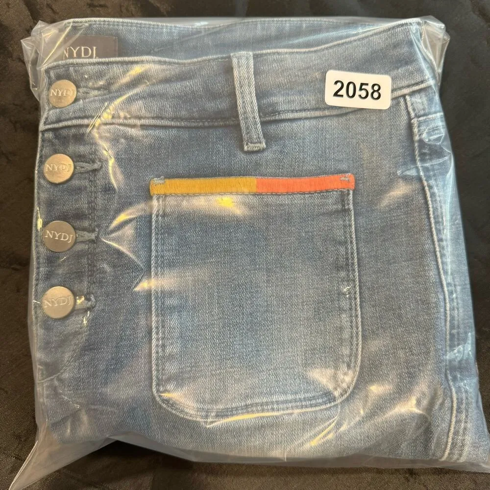 NYDJ Marilyn Straight Clean Horizon Raw Hem Multi Color Pocket Jeans 12 - Image 11
