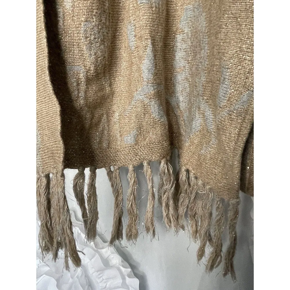 ANGEL OF THE NORTH Anthropologie Icebloom Fringe Open Cardigan Tan Gray Size L - Image 5