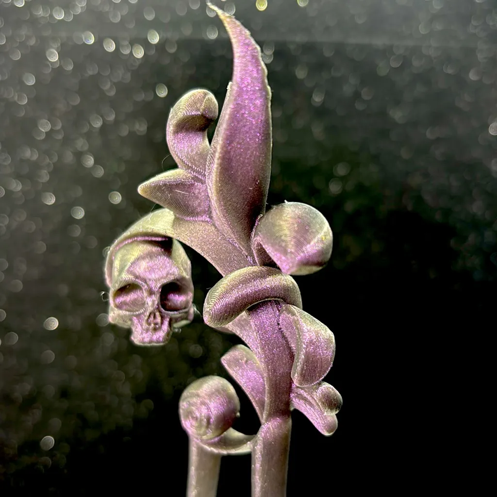 Gothic Skull Hair Pin – 3D Printed Fantasy Hair Accessory Purple Color Shift - Image 3