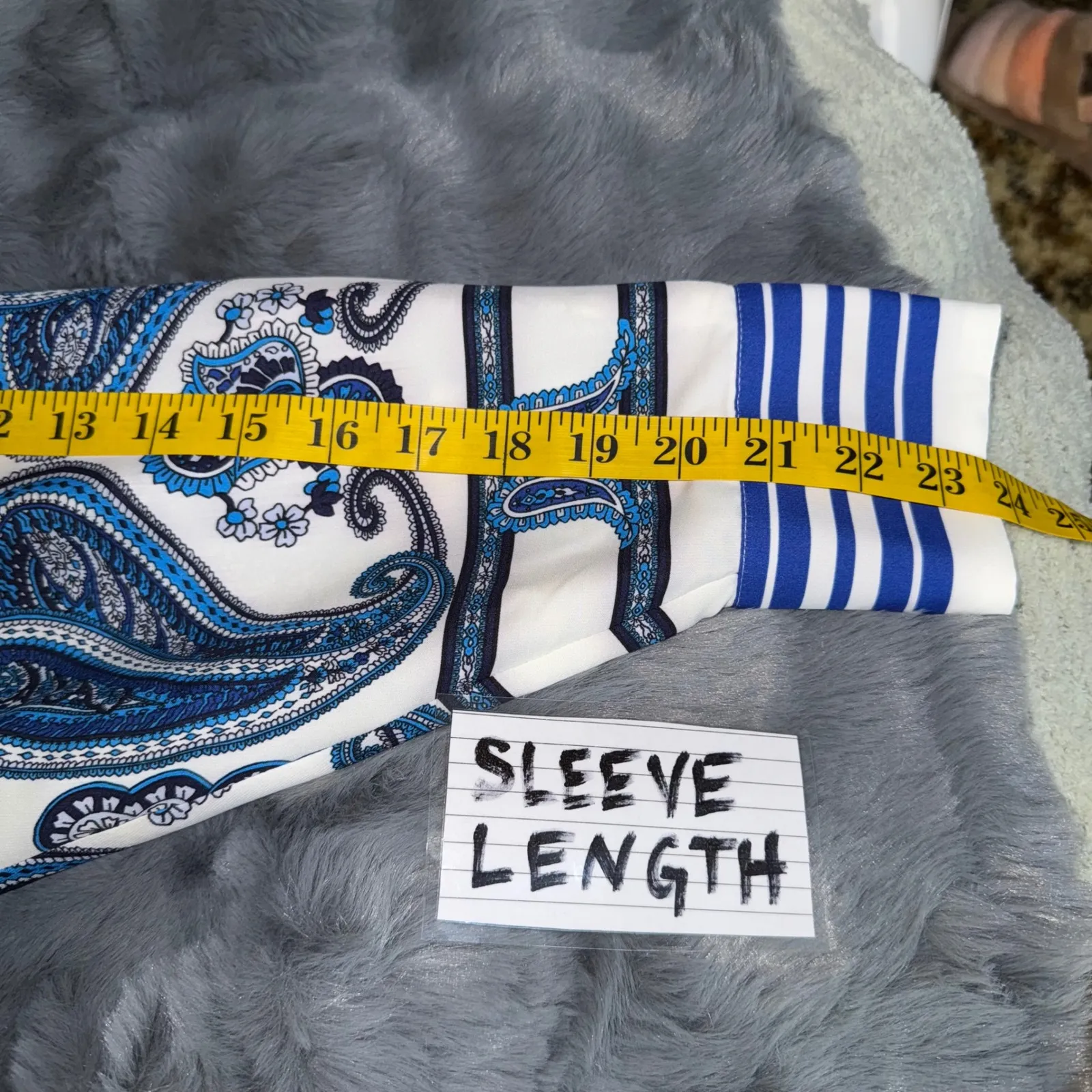 Express Boyfriend Portofino M Blue‎ White Paisley Stripe Button Up Blouse Silky - Image 9