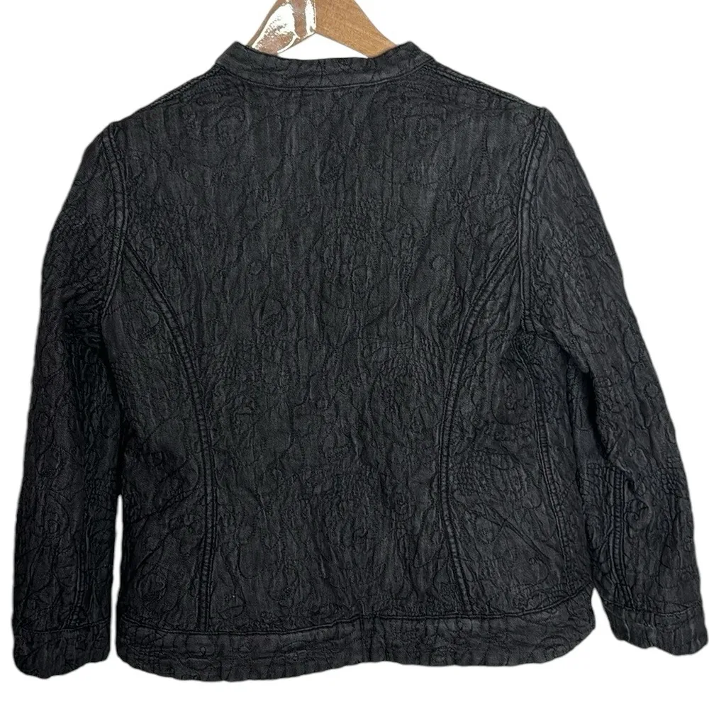 Chico's Reversible Quilted Gray Denim//Cheetah Print Bomber Jacket US Size 8 - Image 4