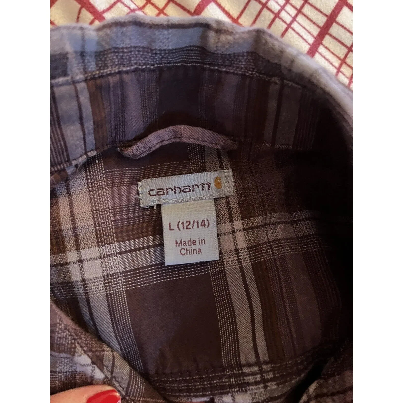 WOMENS CARHARTT PURPLE PLAID LONG SLEEVE SHIRT Large 12 14 - Image 5