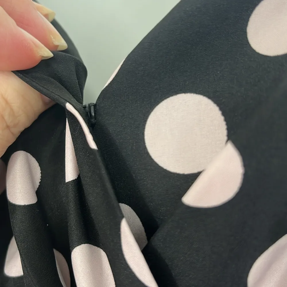 New Eliza J Size 2 Black, Pink Polka Dot Midi V-Neck Asymmetrical Hem Dress - Image 9