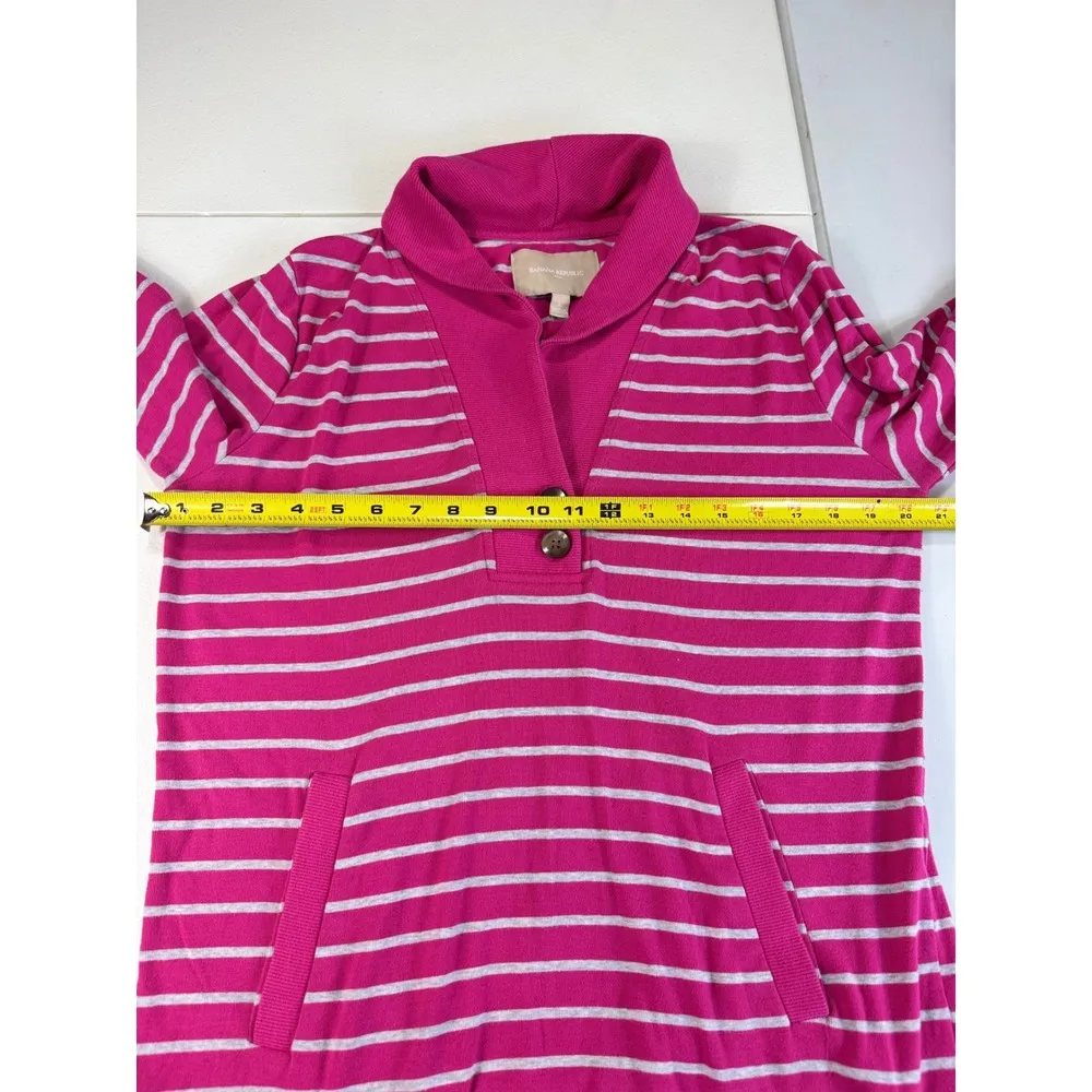 Banana Republic Pink Striped Long Sleeve Button Collar‎ Pullover Top L - Image 4