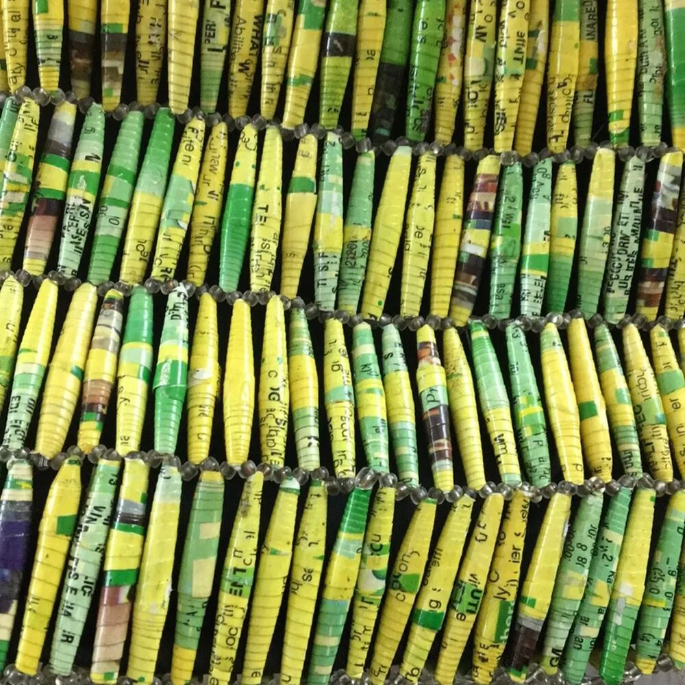 Vintage Yellow Handmade Magazine Pages Hand Bag Green - Image 7