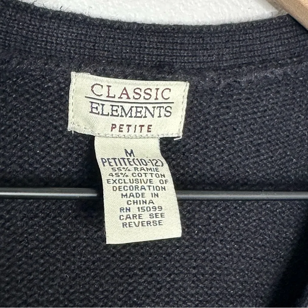 Vintage Classic Elements Winter Christmas Black Knit Cardigan Sz M Poinsettia - Image 6