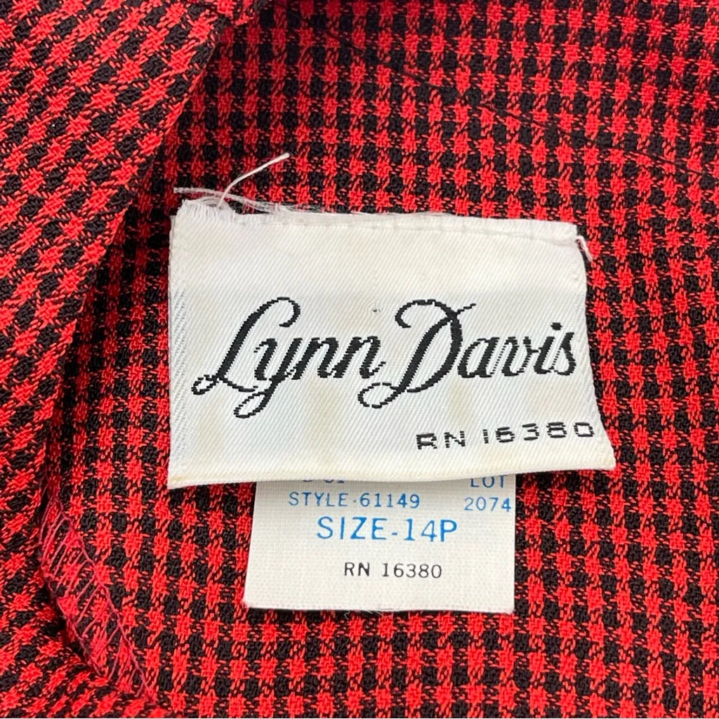 Vtg Lynn Davis Plaid Midi Tea Dress Secretary Office Red/Black 80s Modest Sz 14P Red - Image 11