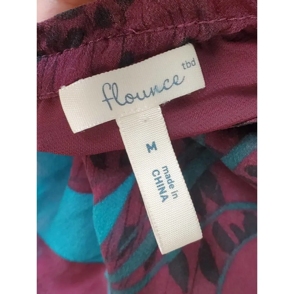 Flounce Women's Multicolor Floral Silk Round Neck Sleeveless Knee Length Dress M Size M - Image 9