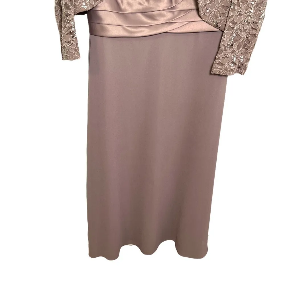 R&M Collection Formal Dress Sequin Lace Bolero Beige Gray - Image 7