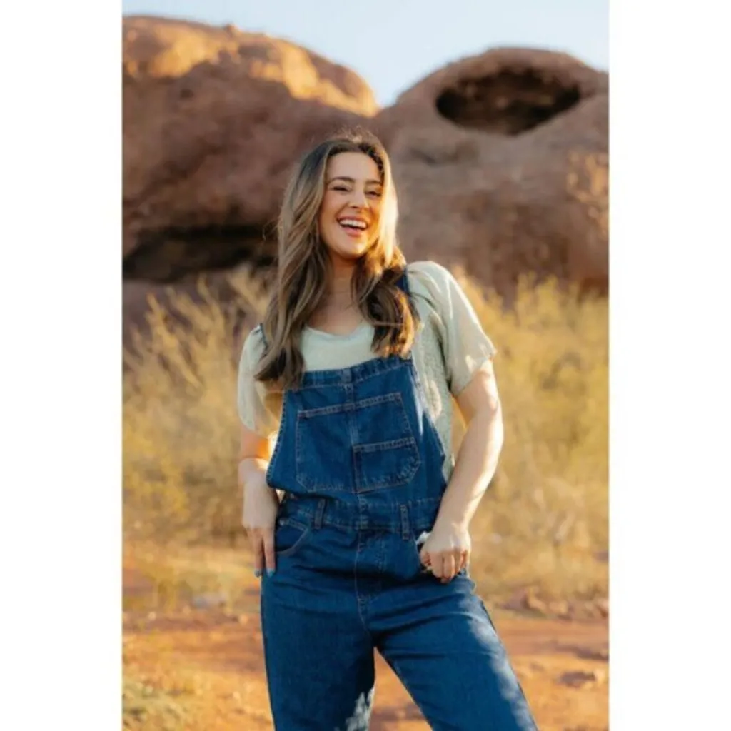 FREE PEOPLE We the Free Ziggy Denim Overalls in Wash Sapphire Blue Size Large - Image 14