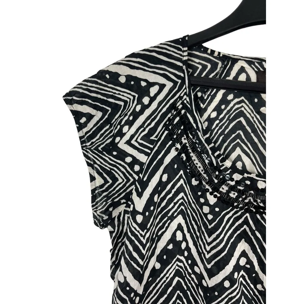 The Limited Black And White Chevron Beaded Short Sleeve 100% Elastic Waist Top S - Image 4