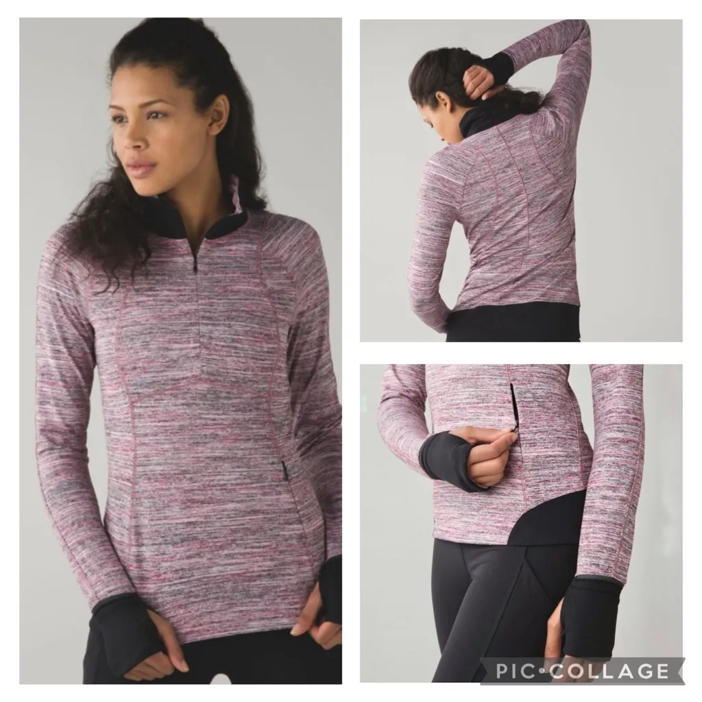 LULULEMON Runderful 1/2 Zip Space Dye Camo Berry Rumble Multi / Black Size 6 - Image 2