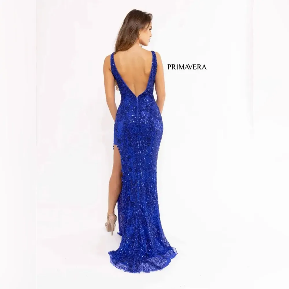 NWT Primavera Couture Prom Blue Sequin Gown | Size: 8 | Style: 3953 - Image 3
