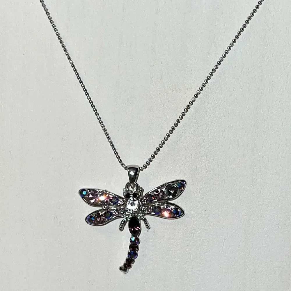 Beautiful silver and multi colored stone dragonfly necklace new ! Symbol of joy Silver - Image 2